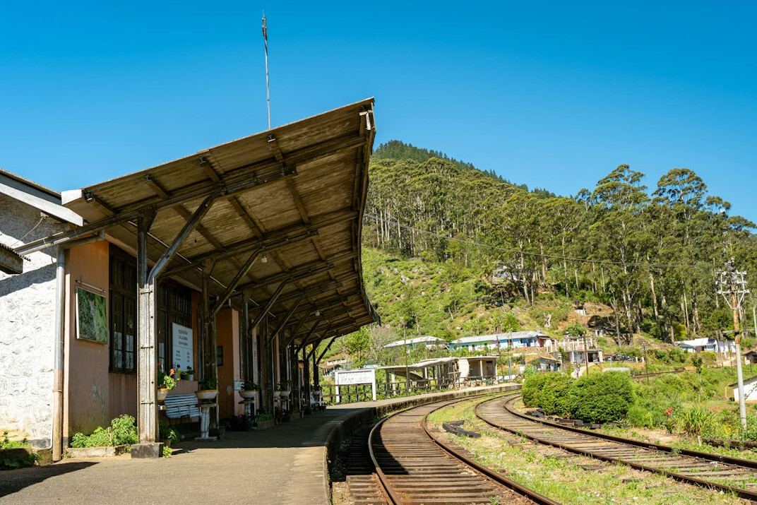 Old railway station platform in Uruguay with vintage clock