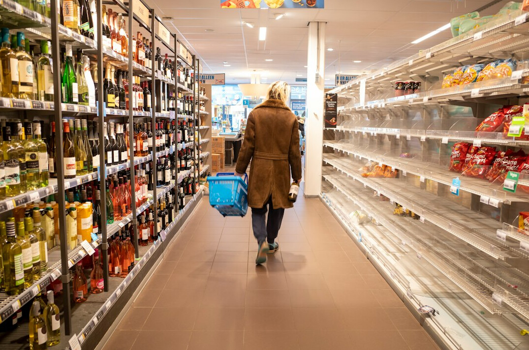 supermarket shelves with products